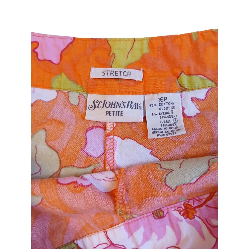 St. Johns‎ Bay Petite 16P Orange Pink Floral Hibiscus A-Line Stretch Skirt 20in